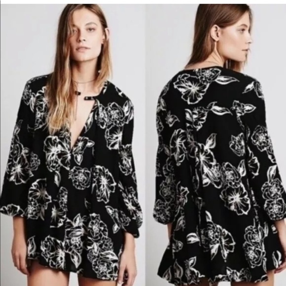Free People Black Floral Cutout Tree Swing Mini Dress - Picture 15 of 16